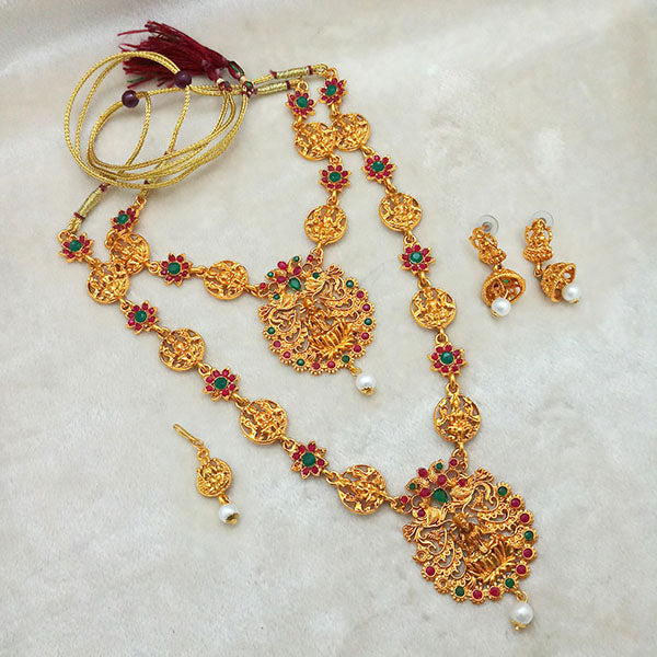 Sai Raj Maroon Stone Double Gold Plated Necklace Set