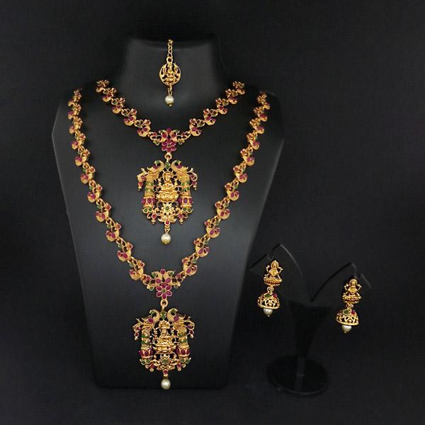 Sai Raj Double Gold Plated Multi Stones Necklace Set -FAP0273A