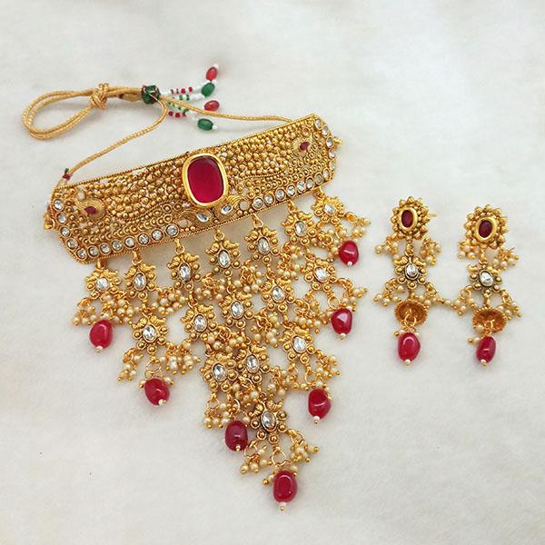 Sai Raj Maroon AD Stone Choker Copper Necklace Set