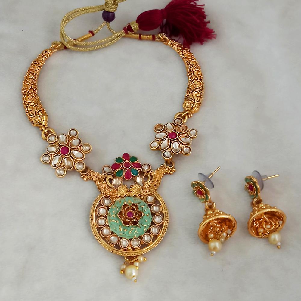 Sai Raj Designer Mint Kundan Gold Plated Necklace Set-FAP0298