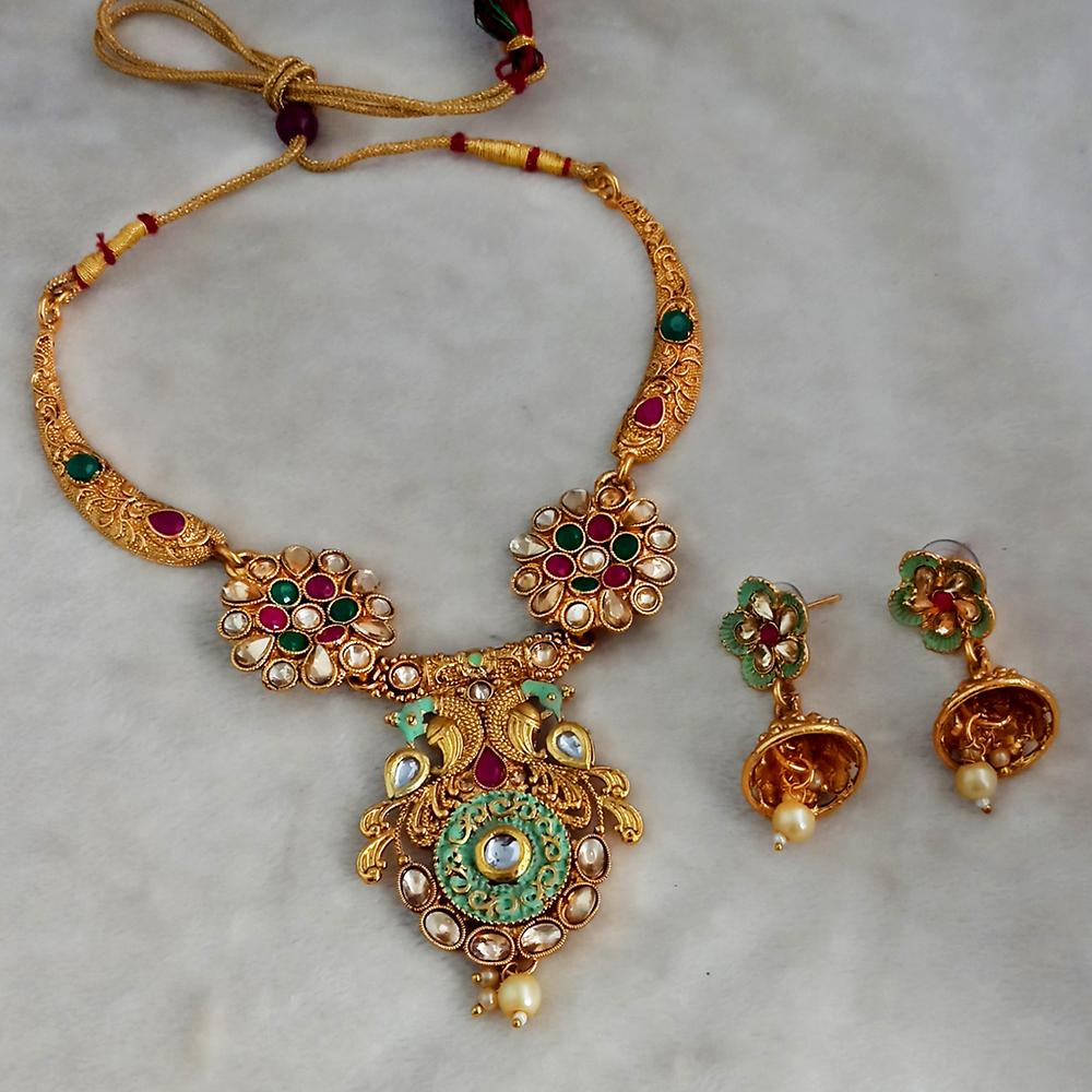 Sai Raj Designer Mint Kundan Gold Plated Necklace Set-FAP0300