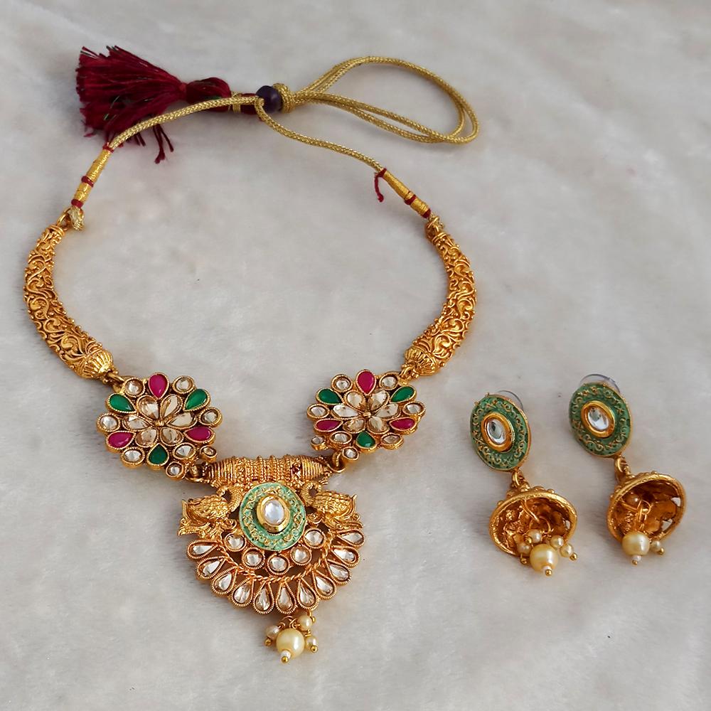 Sai Raj Designer Mint Kundan Gold Plated Necklace Set-FAP0301