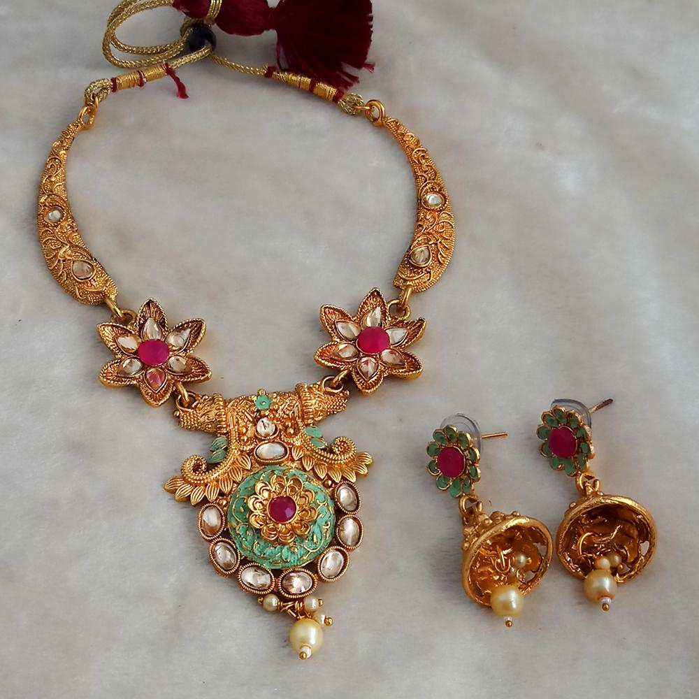 Sai Raj Designer Mint Kundan Gold Plated Necklace Set-FAP0302