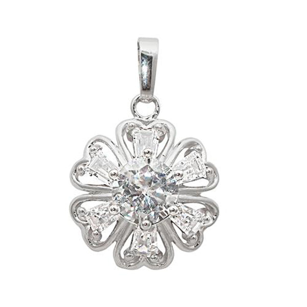 Romance Cubic Zirconia Diamond Floral Silver Plated Pendant