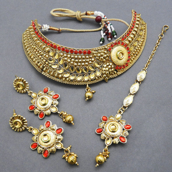 Bajrang Austrian Stone Copper Necklace Set With Maang Tikka
