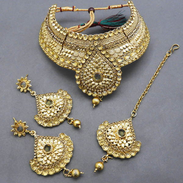 Bajrang Stone Copper Necklace Set With Maang Tikka