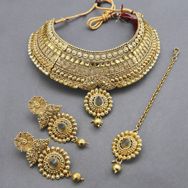 Bajrang Stone Copper Necklace Set With Maang Tikka
