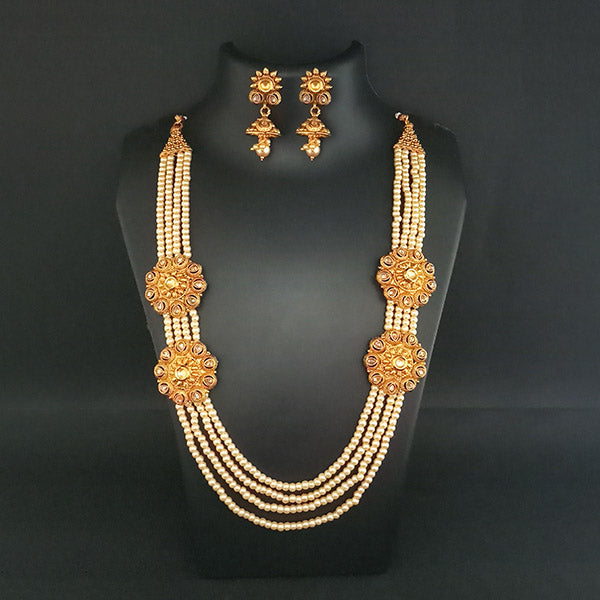 Ganpati Arts AD Stone Pearl Copper Necklace Set