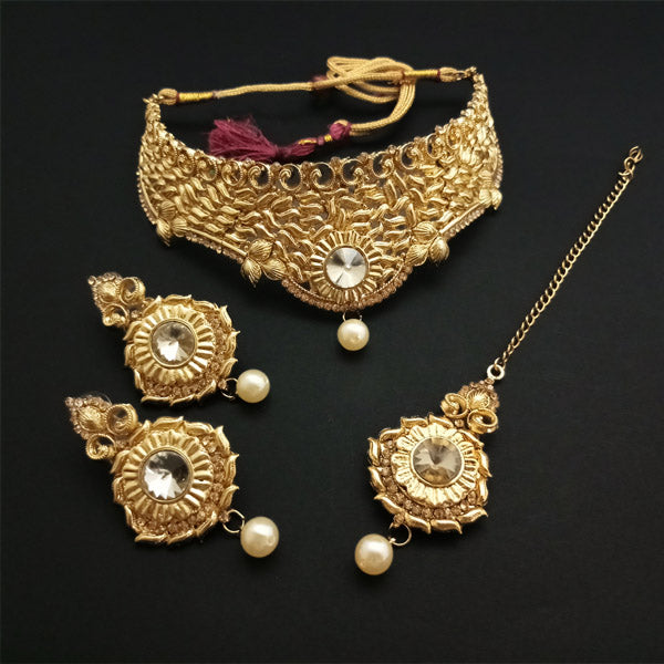 Shreeji Creation Austrian Stone Choker Gold Plated Necklace Set