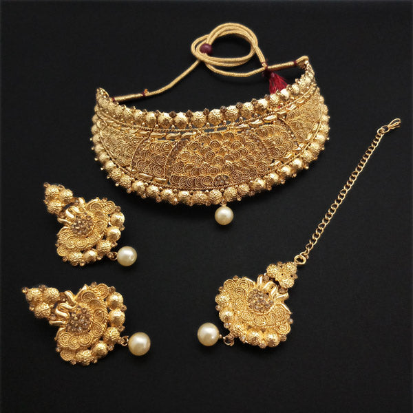 Shreeji Creation Gold Plated Brown Stone Choker Necklace Set