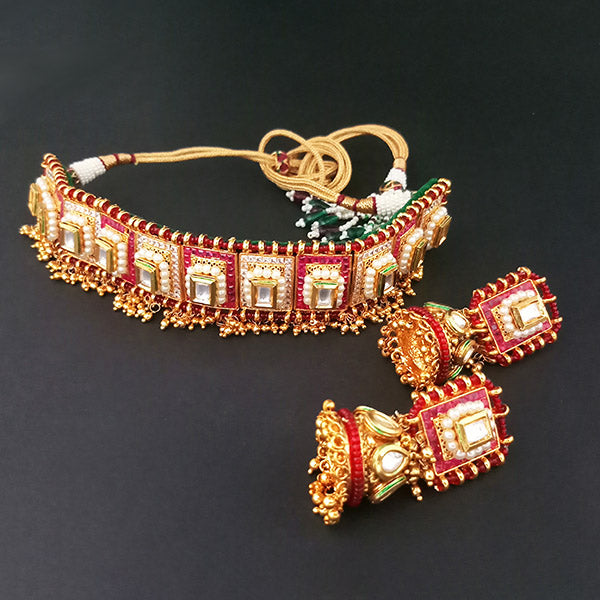 Bhagwati Arts Ruby Stone Choker Copper Necklace Set