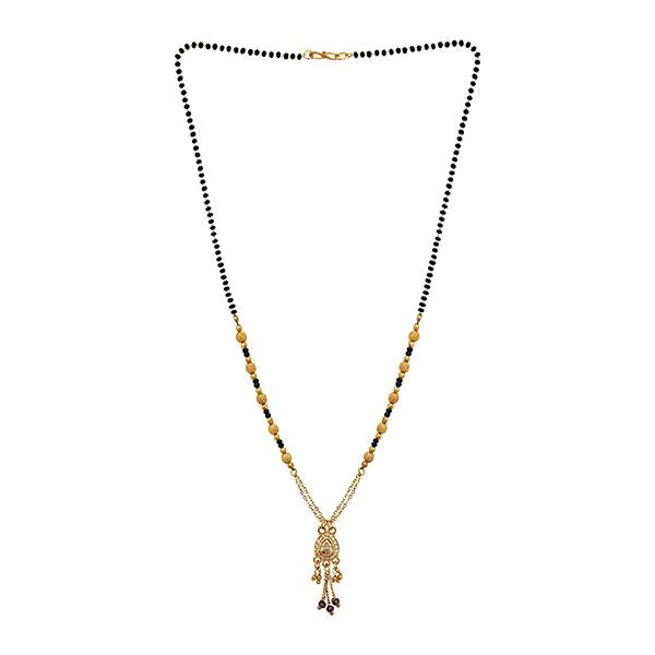 Kriaa White Austrian Stone And Black Beads Gold Plated Mangalsutra - FBG0052A