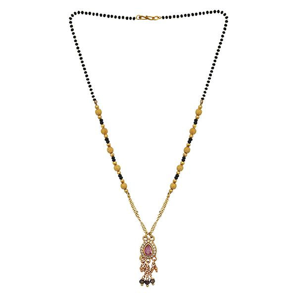 Kriaa Pink And White Austrian Stone And Black Beads Gold Plated Mangalsutra - FBG0052C