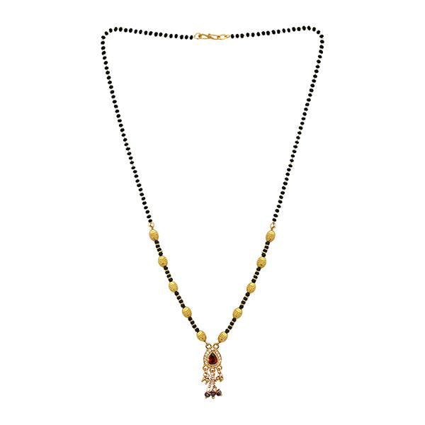 Kriaa Red And White Austrian Stone And Black Beads Gold Plated Mangalsutra - FBG0053A