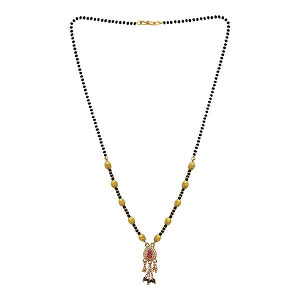 Kriaa Pink And White Austrian Stone And Black Beads Gold Plated Mangalsutra - FBG0053C
