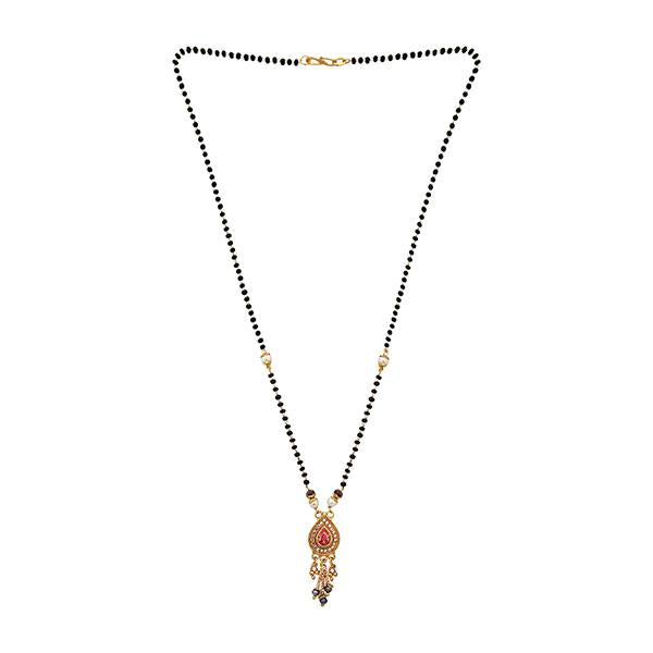 Kriaa Pink And White Austrian Stone And Black Beads Gold Plated Mangalsutra - FBG0056B