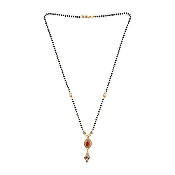 Kriaa Red And White Austrian Stone And Black Beads Gold Plated Mangalsutra - FBG0059B