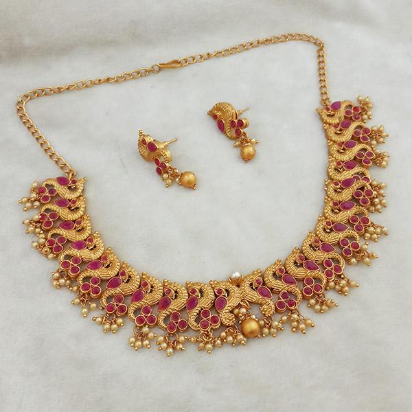 Shubham Maroon Pota Stone Copper Necklace Set