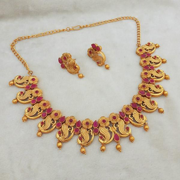 Shubham Maroon Pota Stone Copper Necklace Set