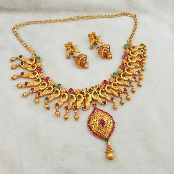 Shubham Maroon And Green Pota Stone Copper Necklace Set
