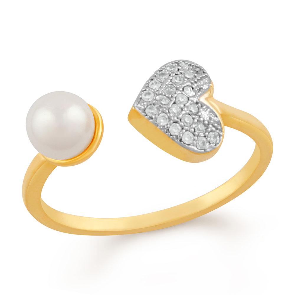 Mahi Profuse Love Adjustable Finger Ring With Cubic Zirconia And Artificial Pearl