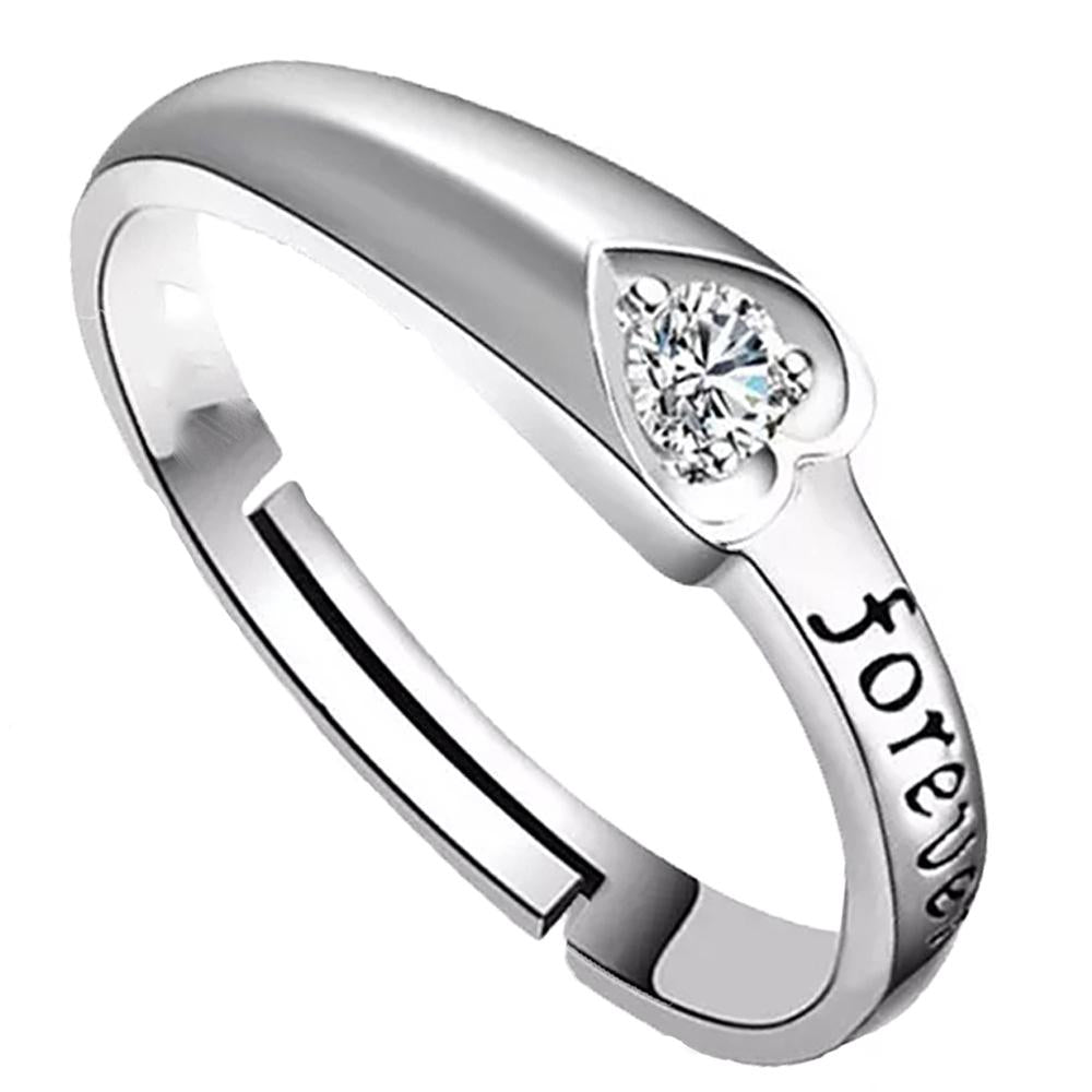 Mahi Rhodium Plated Forever Love Finger Ring With Solitaire Crystal