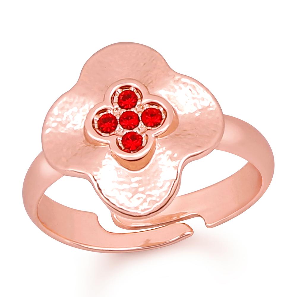 Mahi Rose Gold Plated Exquisite Designer Love Finger Ring With Crystal