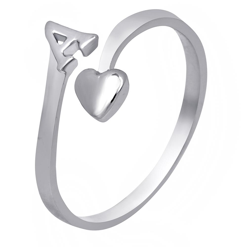 Mahi Rhodium Plated 'A' Initial and Heart Adjustable Finger Ring for Women (FR1103119R)