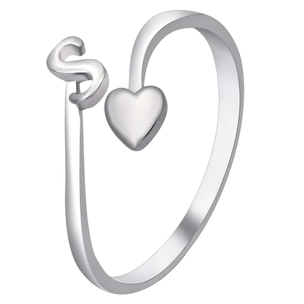 Mahi Rhodium Plated 'S' Initial and Heart Adjustable Finger Ring for Women (FR1103121R)