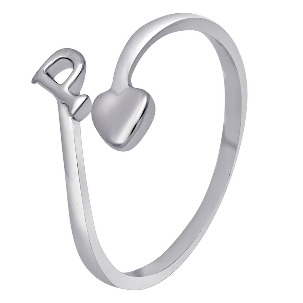 Mahi Rhodium Plated 'P' Initial and Heart Adjustable Finger Ring for Women (FR1103122R)