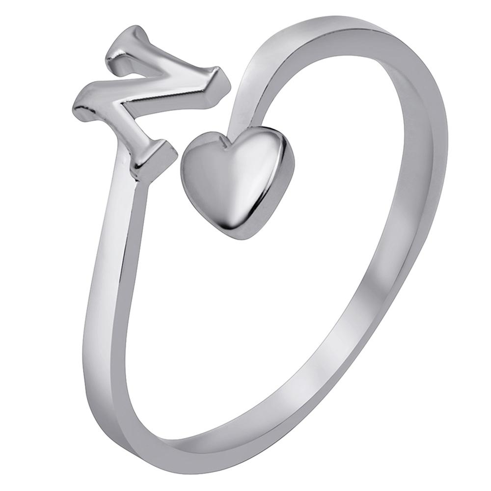 Mahi Rhodium Plated 'N' Initial and Heart Adjustable Finger Ring for Women (FR1103125R)