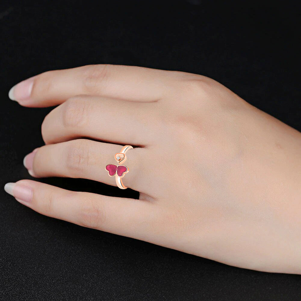 Mahi Tripple Heart Red Meena Work Rosegold Plated Adjustable Finger Ring for Women (FR1103128ZRed)