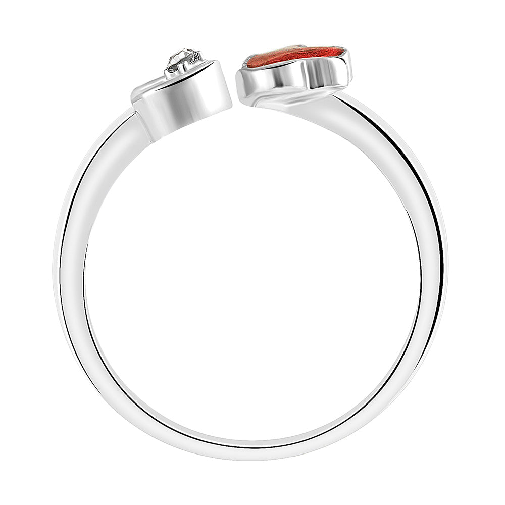 Mahi Tripple Heart Red Meena Work Silver Color Adjustable Finger Ring for Women (FR1103130RRed)