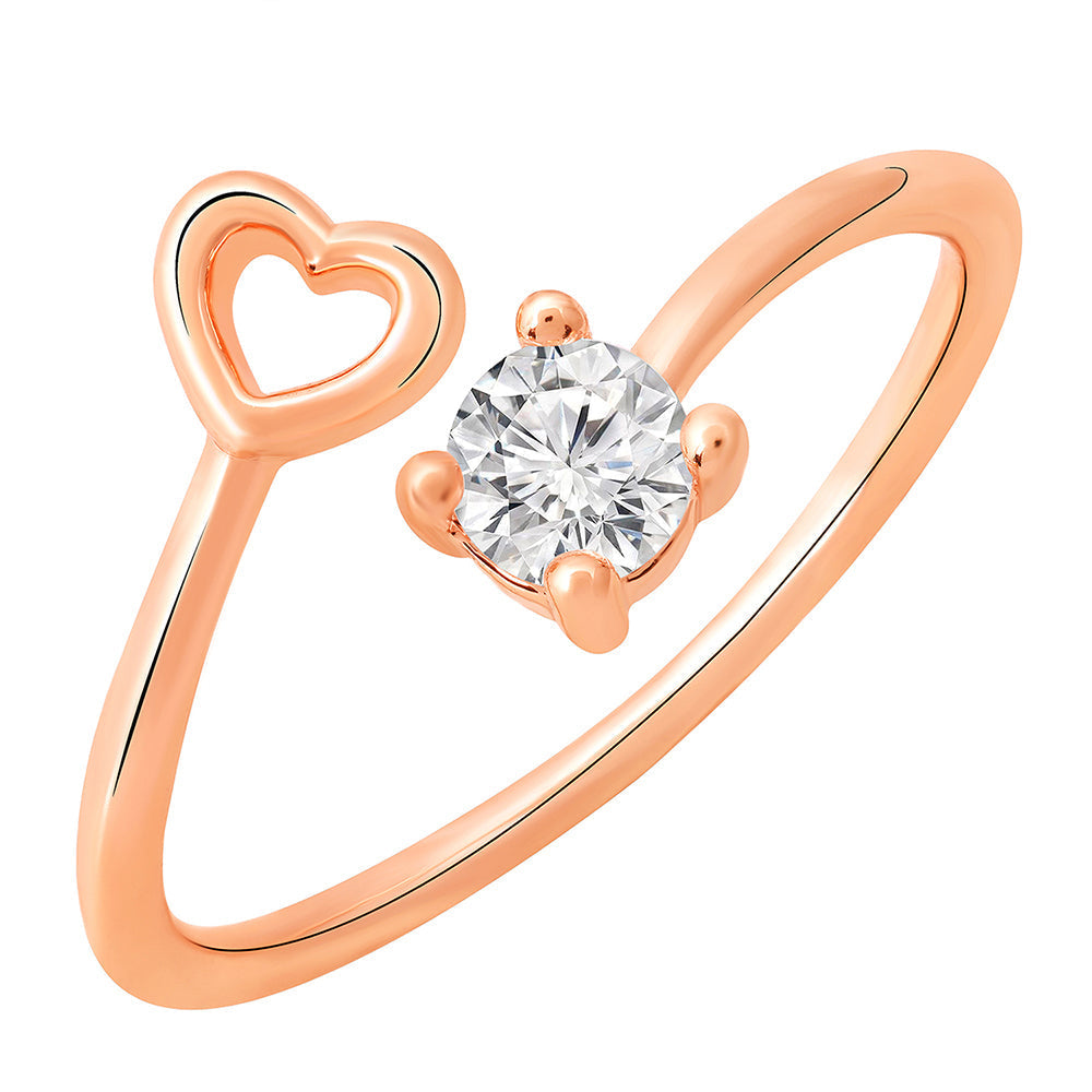 Mahi Rose Gold Plated Heart and Round Shape Adjustable Finger Ring with Cubic Zirconia for Women (FR1103161ZWhi)