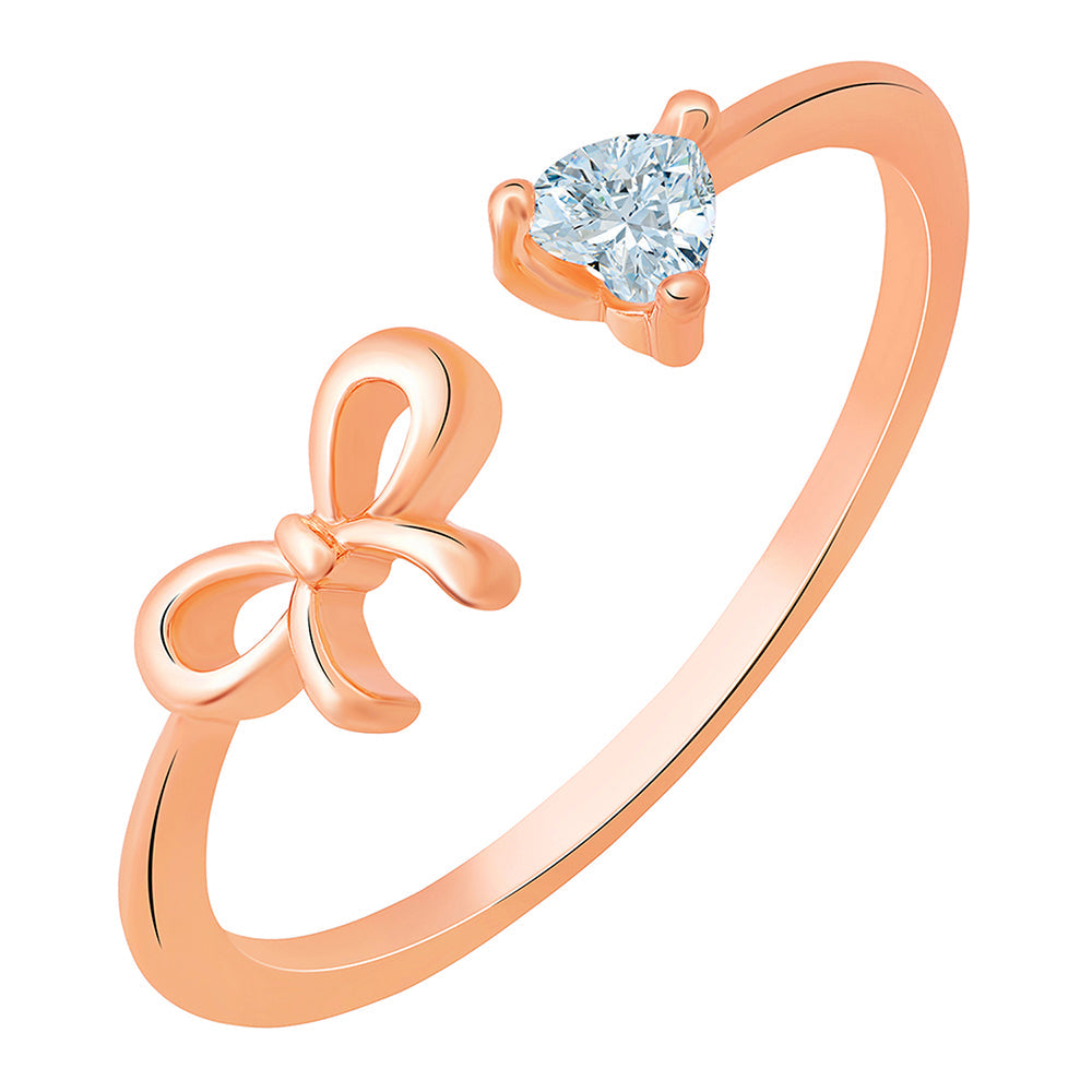 Mahi Rose Gold Plated Ribbon Shaped Adjustable Finger Ring with Cubic Zirconia for Women (FR1103162ZWhi)