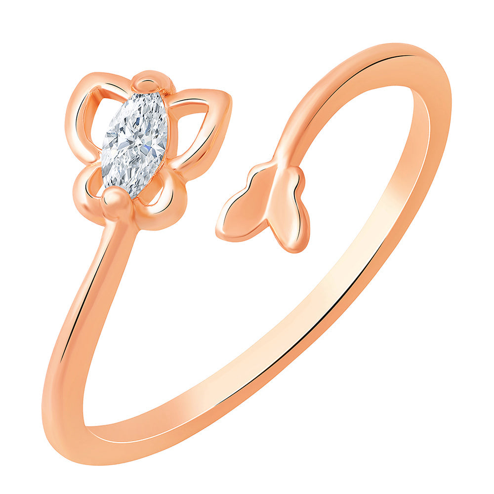 Mahi Rose Gold Plated Butterfly Shape Adjustable Finger Ring with Cubic Zirconia for Women (FR1103163ZWhi)