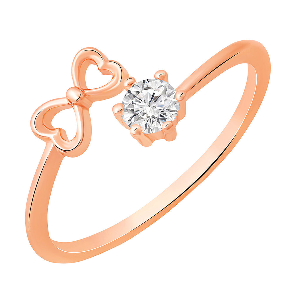 Mahi Rose Gold Plated Dual Heart and Round Shape Adjustable Finger Ring with Cubic Zirconia for Women (FR1103164ZWhi)