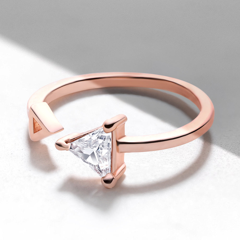 Mahi Rose Gold Plated Triangular Shaped Adjustable Unisex Finger Ring with Cubic Zirconia (FR1103169ZWhi)
