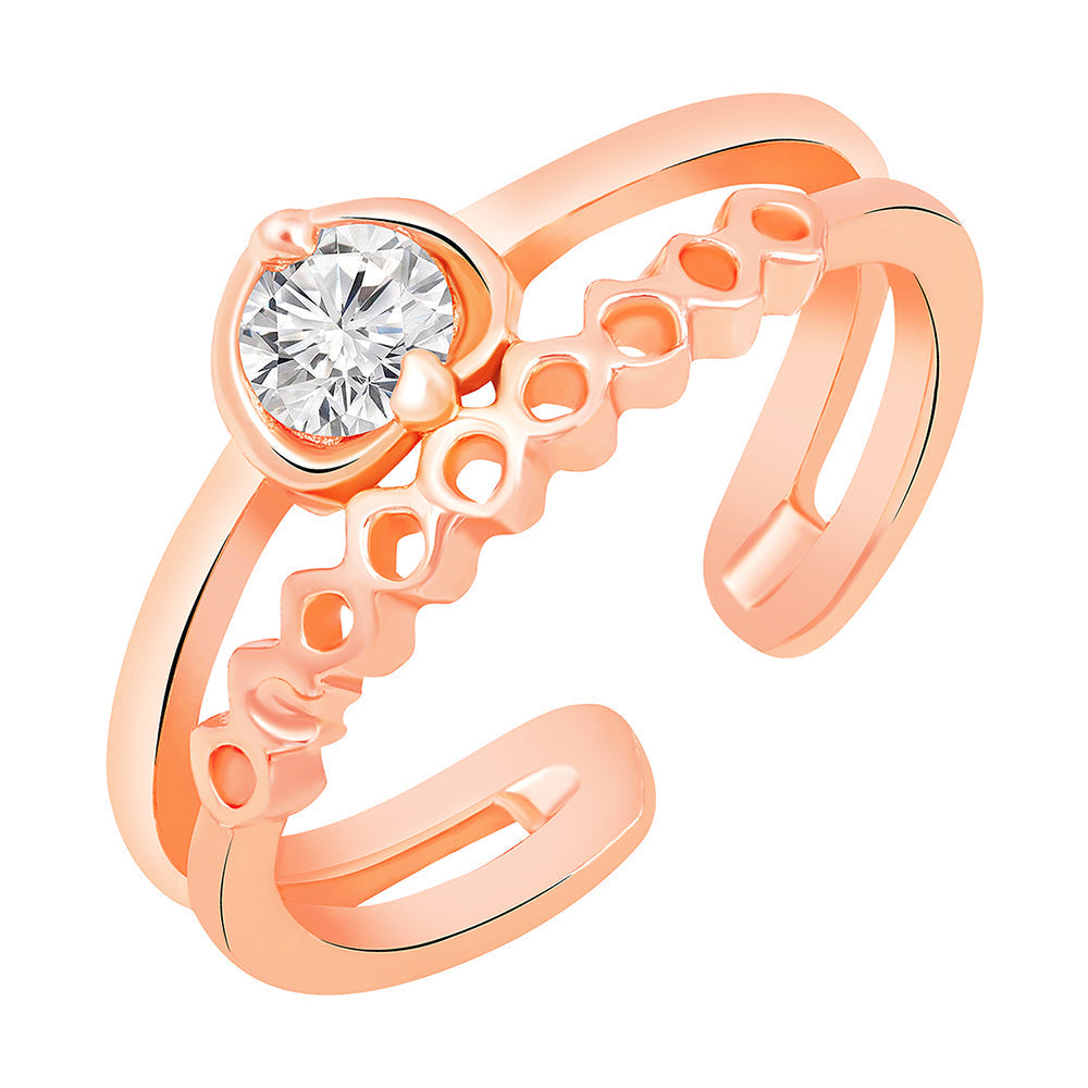 Mahi Rose Gold Plated Trendy Adjustable Finger Ring with Cubic Zirconia for Women (FR1103170ZWhi)