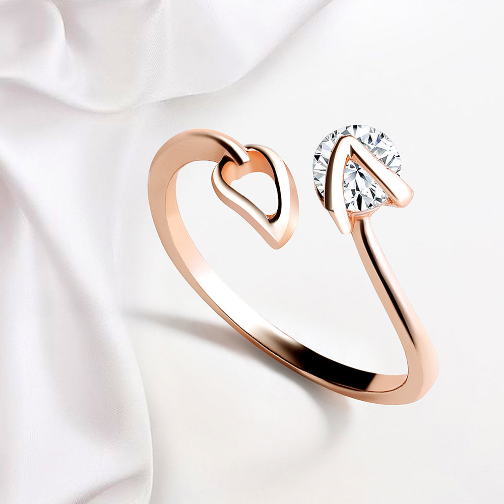 Mahi Rose Gold Plated Leaf Shaped Adjustable Finger Ring with Cubic Zirconia for Women (FR1103172ZWhi)