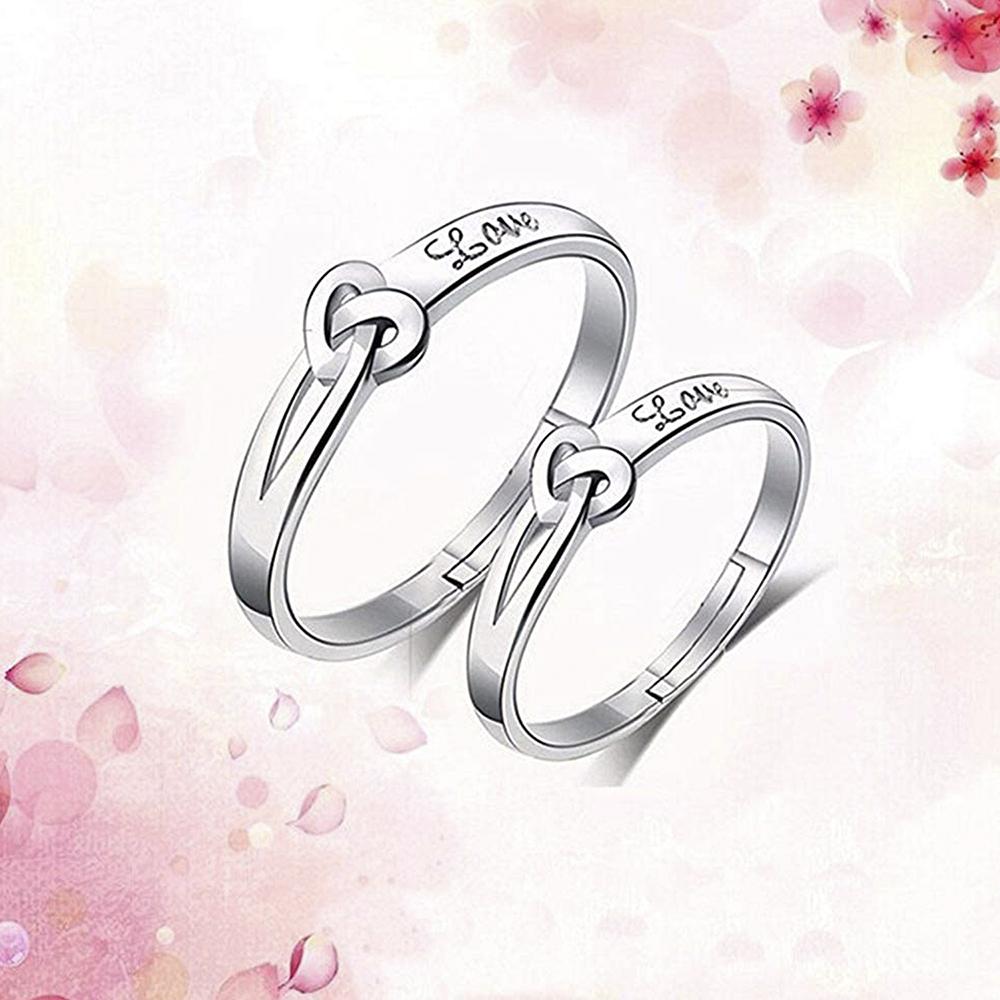 Mahi Heart Love Silver Color Adjustable Couple Finger Ring for Men and Women (FRCO1103116R)