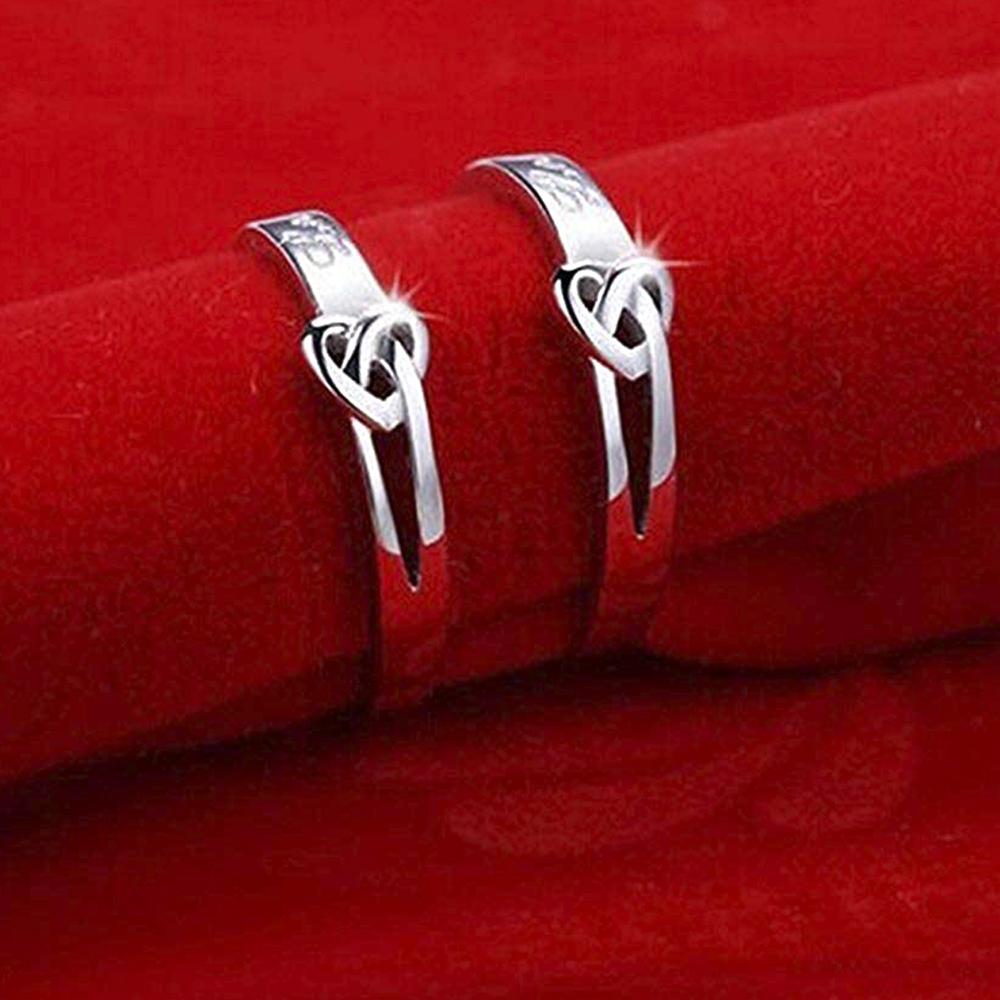 Mahi Heart Love Silver Color Adjustable Couple Finger Ring for Men and Women (FRCO1103116R)