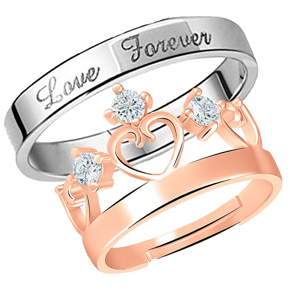 Mahi Valentine Gifts Love Forever and Crown Adjustable Couple Ring with Crystal (FRCO1103180M)