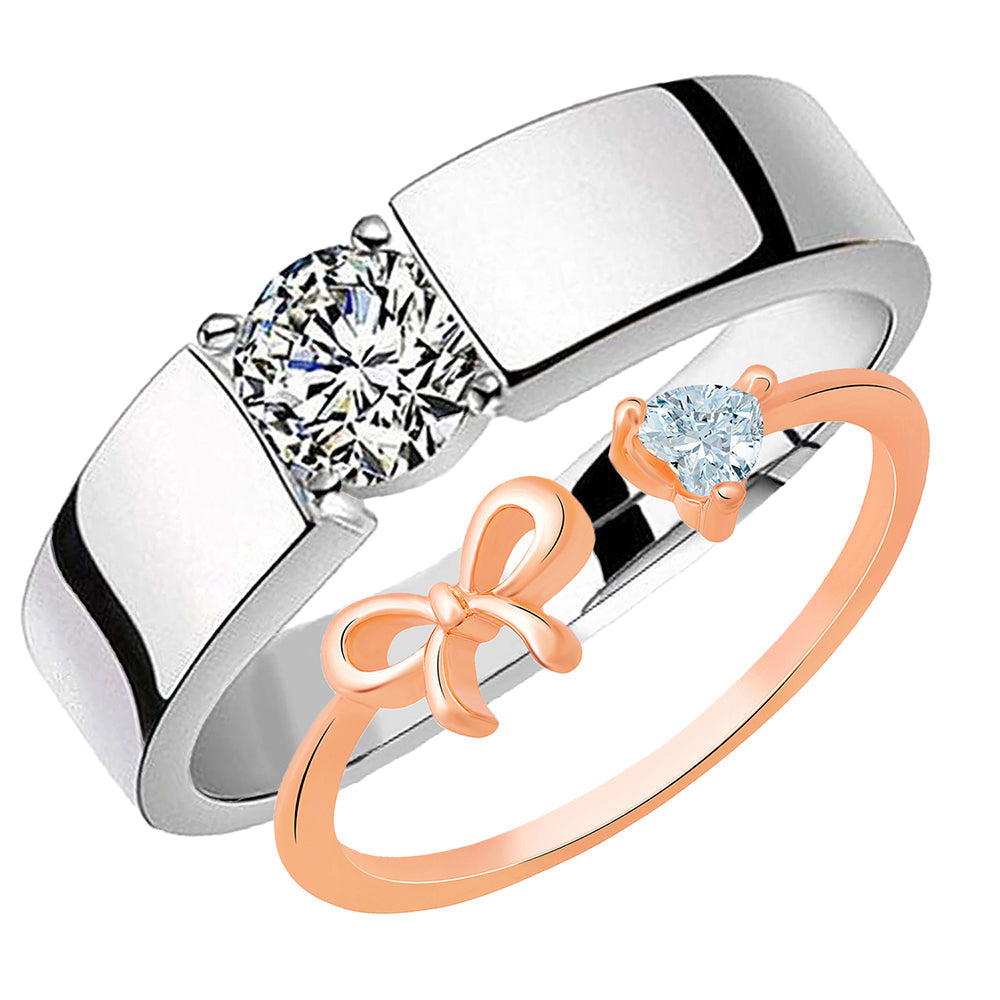 Mahi Valentine Gift Proposal Adjustable Couple Ring with Cubic Zirconia (FRCO1103181M)