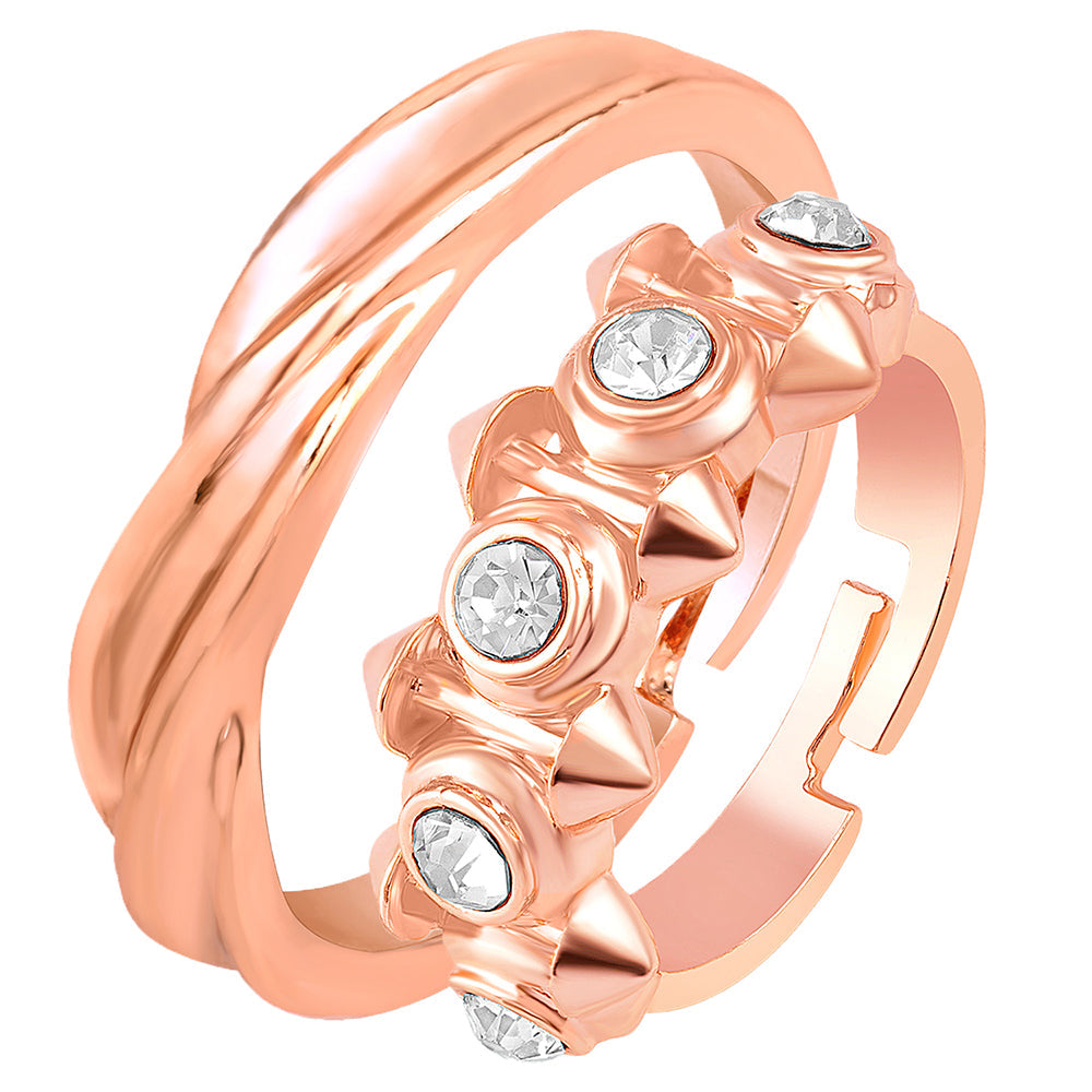 Mahi Rose Gold Plated Valentine Gift Proposal Adjustable Couple Ring with Crystal (FRCO1103187Z)