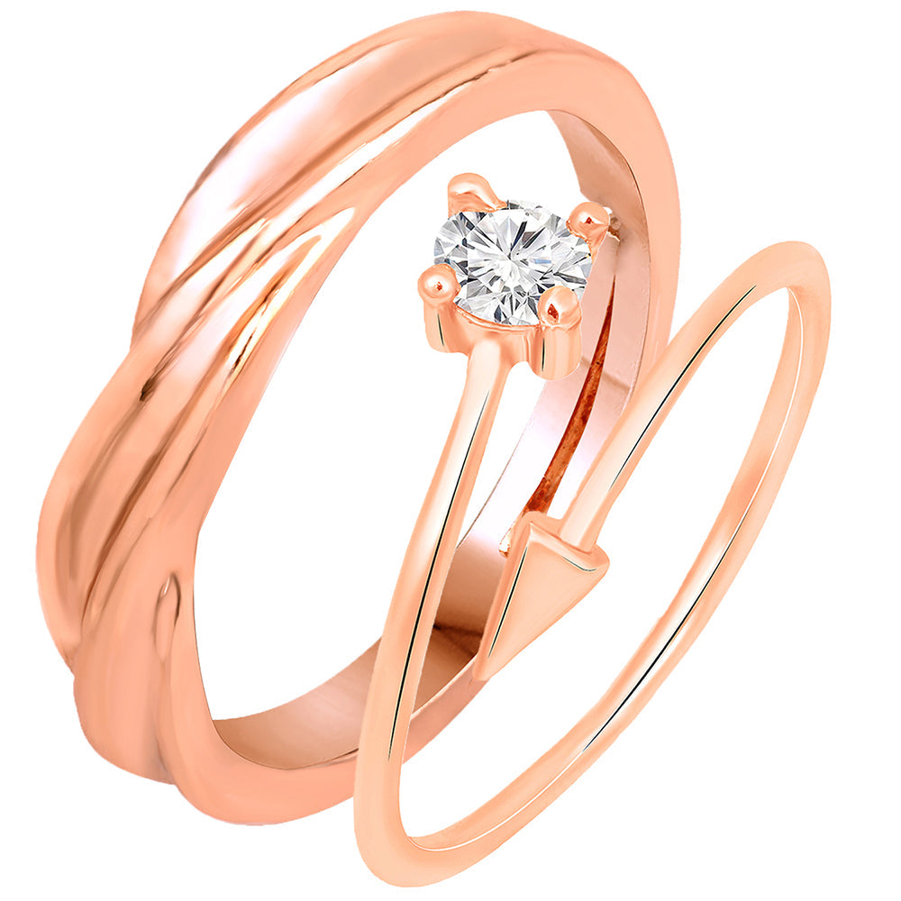 Mahi Rose Gold Plated Valentine Gift Proposal Adjustable Couple Ring with Cubic Zirconia (FRCO1103188Z)