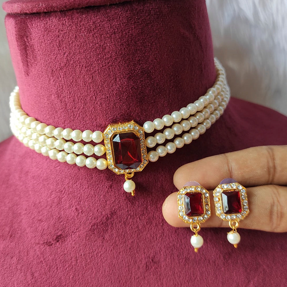 Bhavi Jewels Gold Plated Pearl Choker Necklace Set - 11311349
