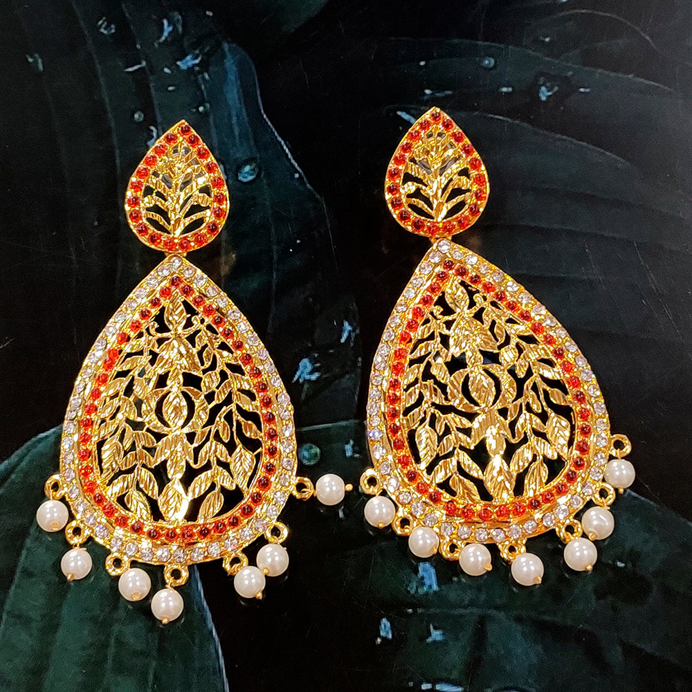 Kriaa Red Austrian Stone Gold Plated Dangler Earrings