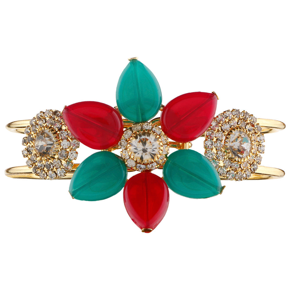 Kord Store Delightful Flower Design Multi-Color Stone Gold Plated Openable Bracelet For Women  - KSBRC40003