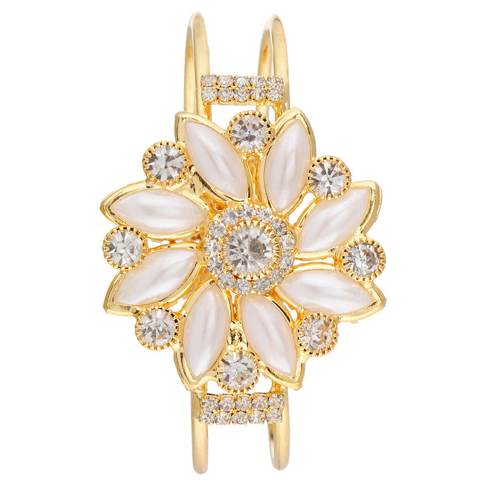 Kord Store Flower Design White Stone Gold Plated Openable Bracelet For Women  - KSBRC40005